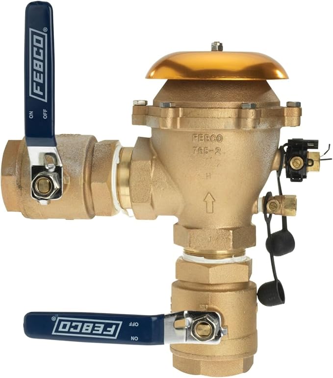 Febco 765 Series 2" Bronze Pressure Vacuum Breaker Backflow Preventer, Quarter Turn Shutoff, NPT Connections, Spring-Loaded Check Valves, Max Pressure 150 psi, Industrial Plant, Irrigation System