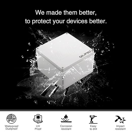 QILIPSU Junction Box with Mounting Plate 200x200x130mm, ABS Plastic DIY Electrical Project Case IP67 Waterproof Dustproof Enclosure Grey (7.9"x7.9"x5.1")
