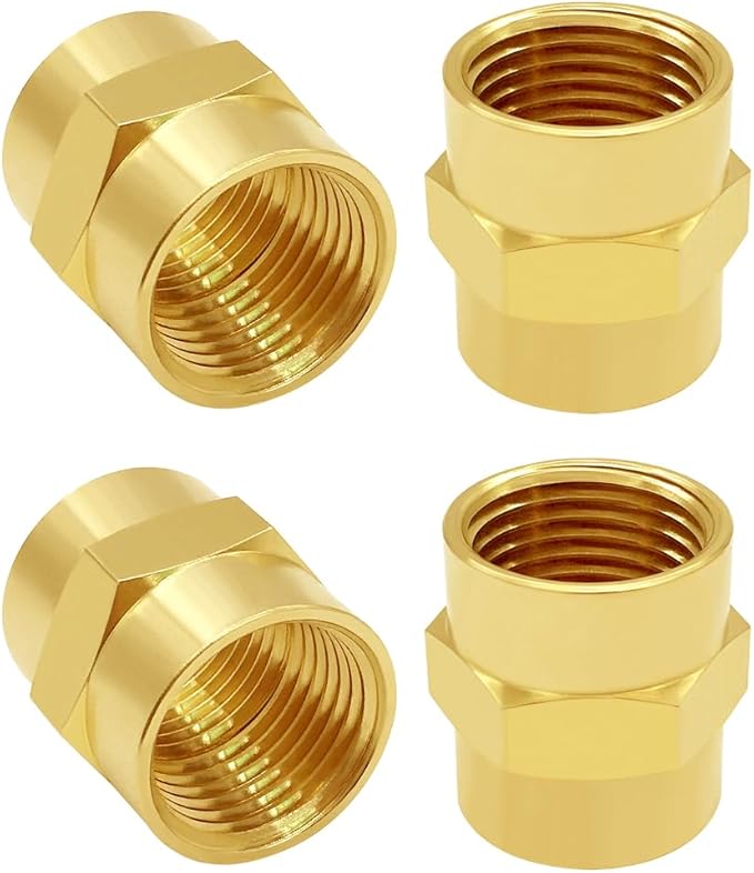 Brass Pipe Fitting NPT Coupler, 3/8" x 3/8" Standard NPT Female thread (pack of 4)