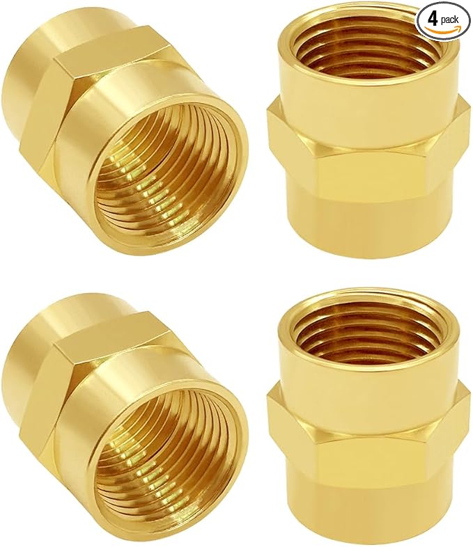 Brass Pipe Fitting NPT Coupler, 3/4" x 3/4" Standard NPT Female thread (pack of 4)