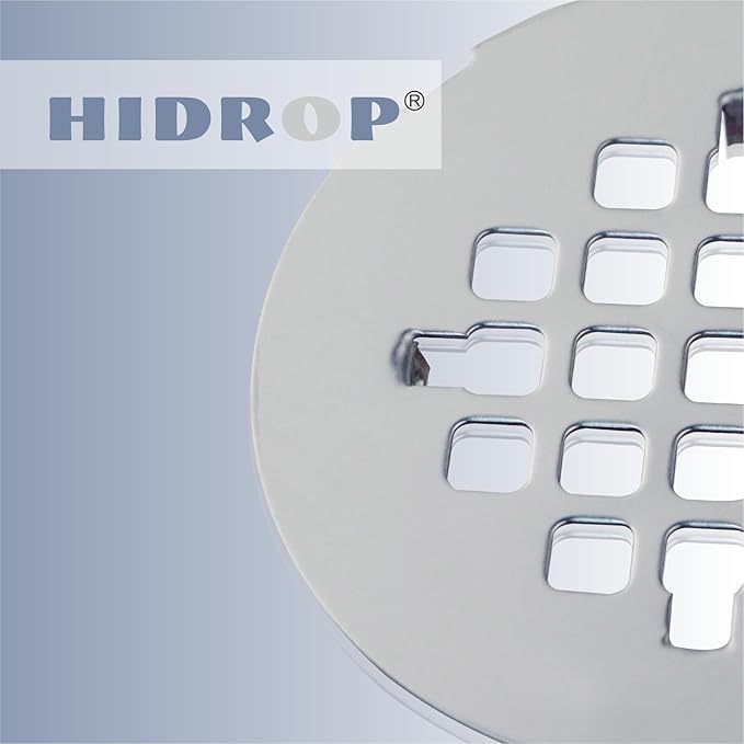 Chrome Plated Snap-in Shower Floor Drain Cover,Hidrop 4-1/4" OD Round Shower Strainer Grid, Easy-to-Install Replacement Cover Stainless Steel…
