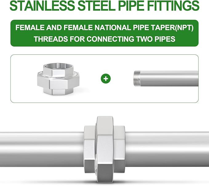 TAISHER 1PCS 304 Stainless Steel Union，1-1/4" NPT Female Cast Pipe Fitting