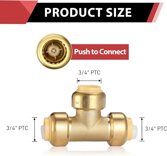 (Pack of 2) EFIELD 3/4 Inch Tee Push-Fit Fitting to Connect Pex, Copper, CPVC With Disconnect Clip,(PF081)