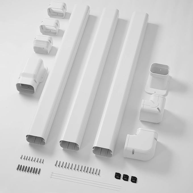 Della 3" 11 Ft Mini Split Line Set Cover, Decorative PVC Lineset Cover Kit, Paintable for Mini Split Air Conditioner, HAVC & Heat Pumps Systems Tubing Cover, White