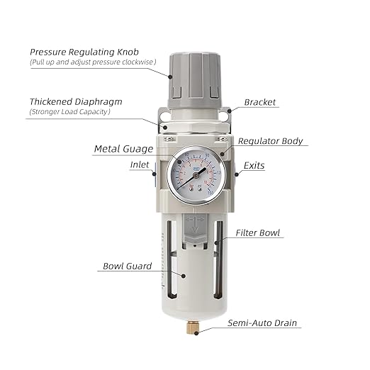 Industrial Air Compressor Filter Regulator Combo 3/8" NPT 0-150 PSI w/Semi-Auto Drain,5 Micron Water Separator for Pneumatic Tools