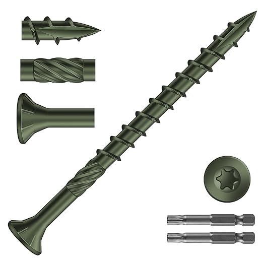 #9 x 2-1/2" Deck Screws (561Pcs) 6lb. Carbon Steel, Green, Flat Head, Rust Resistant epoxy Coated, with T25 Star Bit