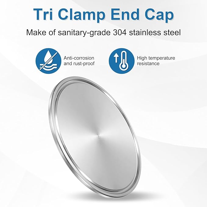 uxcell 2set Stainless Steel Sanitary Fitting Clamp End Cap 3.5" (91mm) Solid Tube End Cap with Silicone Gasket for Food Beverage Cosmetics Factory Pipes