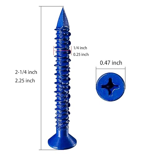 WenSilon(30 PCS) 1/4''x2-1/4 Concrete Screw Anchor Blue Flat Head for Anchoring to Masonry, Block or Brick Stucco