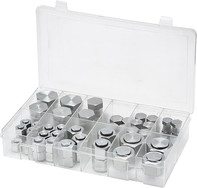 VEVOR 72 PCS ORFS Hydraulic Fittings, O Ring Face Seal Fitting Kit, Hydraulic Hose Tube and Pipe Fittings, Cap and Plug Set for Hydraulics, O Ring Assortment Kit Precision Thread, Sizes 4 6 8 10 12 16