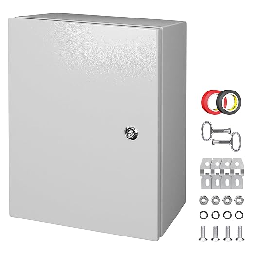 LeMotech Electrical Box 16 x 12 x 8 inch Steel Enclosure, IP66 Waterproof Dustproof Junction Box Wall-Mounted for Outdoor/Indoor Lockable with Equipment Mounting Plate