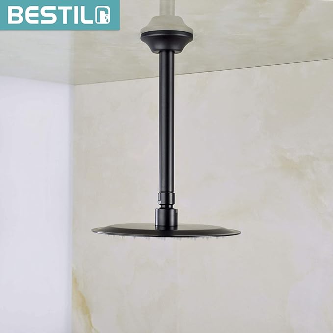 BESTILL 8 Inch Ceiling Mount Rain Shower Head Arm and Flange, Matte Black
