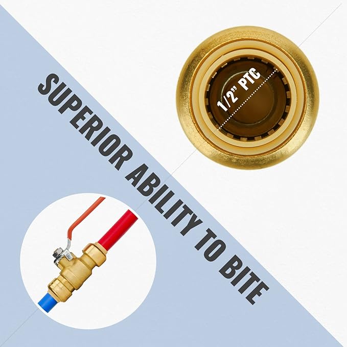 Shut Off Ball Valve 1/2 Inch, SUNGATOR 1/2 Inch Ball Valve, Push-to-Connect Water Shutoff, No Lead Brass Pushfit Plumbing Fittings for PEX Pipe, Copper, CPVC, Pack of 1