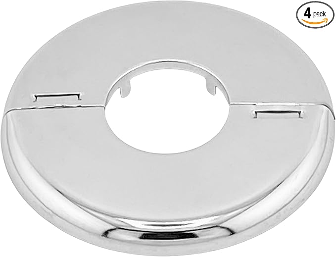 Retrofit Fire Sprinkler Escutcheon Cover Plate 3/4" IPS - Flat 2 Piece Stainless Round Split Flange for Easily Covering Gaps Between Fire Sprinkler Pipe and Ceiling or Wall - 4 PK