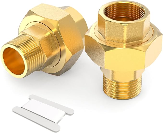 GASHER 2PCS Brass Union，1/2" NPT Male x 1/2" NPT Female Pipe Fitting
