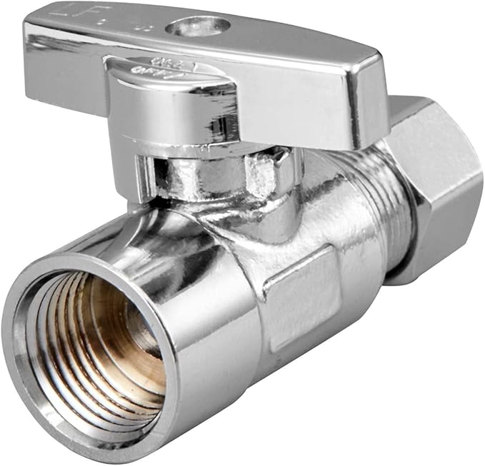2 Pack Premium Brass Chrome plated 3/8" FIP Female Thread x 3/8 Inch OD Compression Quarter Turn Straight Water Angle Stop Valve Shut Off