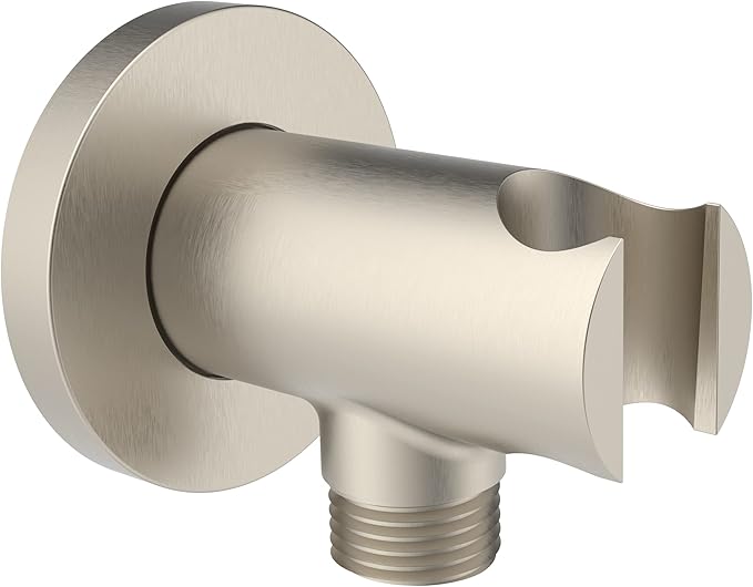 Aquaiaw Wall Supply Elbow with O-Ring Flange, Tapered 1/2 NPT Female Inlet, Solid Brass Wall Union W/Handshower Holder, Round Supply Elbow W/Hand Shower bracket, PVD Brushed Nickel, G1/2 Outlet