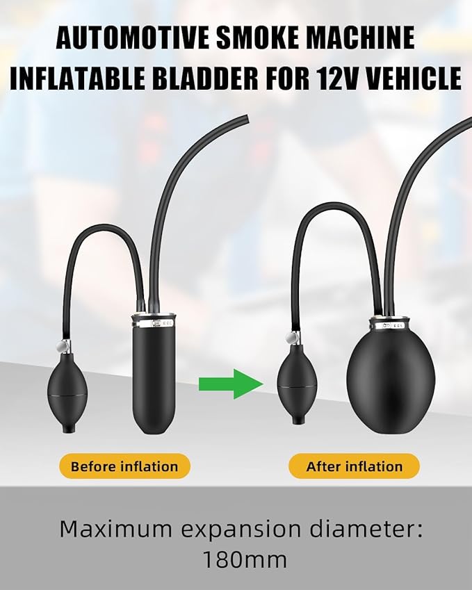 Universal Easy Intake Adapter for Smoke Machine Automotive, Inflatable Air Bladder for 12V Vehicle Pipes Fuel Leakage Detector Diagnositc Tester