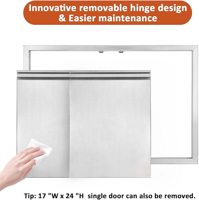 JIE JIN BBQ Access Door 26" W X 24" H Outdoor Kitchen Doors Double Doors Thickened 304 Stainless Steel Outdoor Kitchen Accessories Door for Indoor/Outdoor Kitchen Outdoor Cabinet BBQ Island