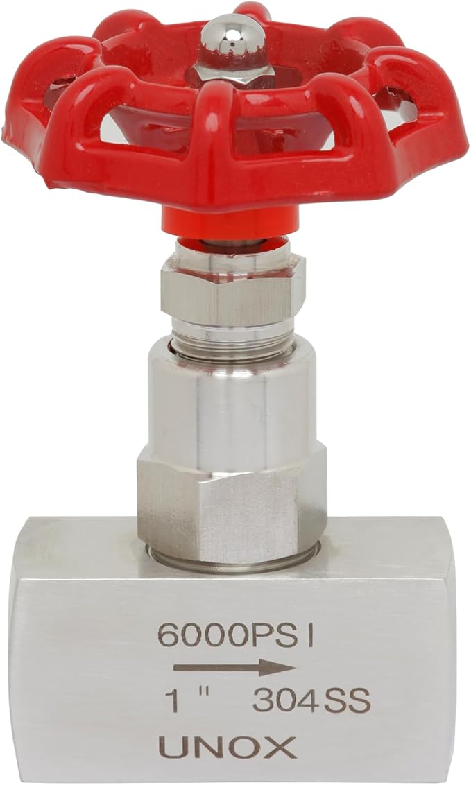 UNOX Stainless Steel 304 Needle Valve 1 inch (NPT) - 6000 PSI High Pressure - Straight Flow Control Valve for Water, Gas, and Oil - Heavy Duty Industrial Use