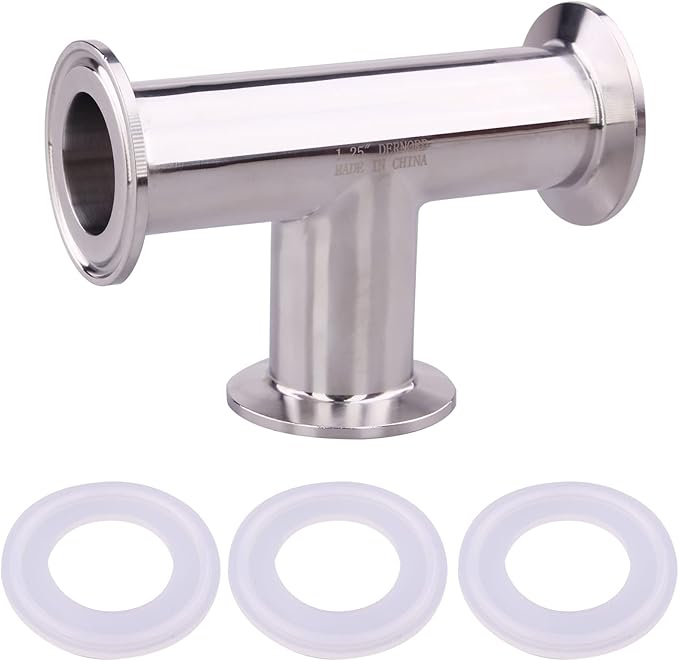 DERNORD Clamp Tee 3 Way Stainless Steel 304 with 3 Silicone Gaskets Fits 1.5" Tri Clamp, 32mm Pipe OD Sanitary Fittings(1.25 Inch)