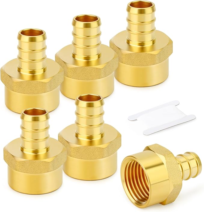 GASHER 6Pcs No Lead Brass 1/2" Pex Female Adapter, 1/2" Female NPT to 1/2" PEX Adapter for Pex Tubing