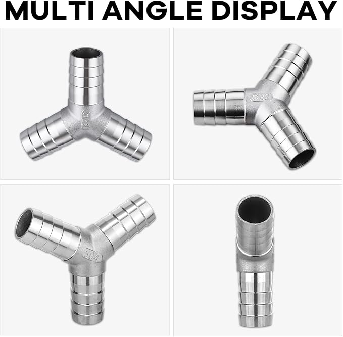 304 Stainless Steel Hose Barb Fitting 3/4" Barb x 3/4" Barb x 3/4" Barb 3 Way Tee Y Shape Joint Splicer Mender Fitting Union for Water Fuel Air 2PCS