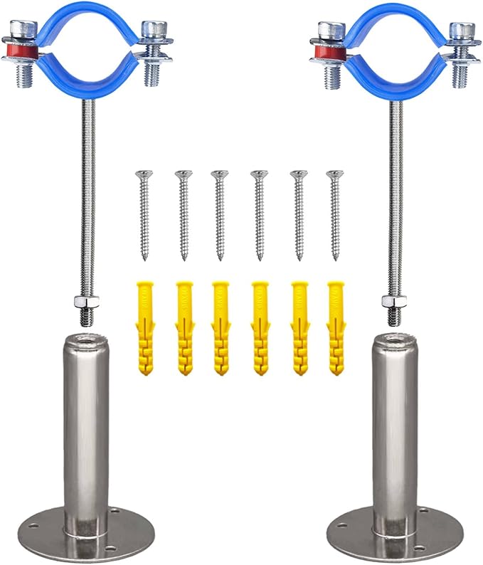 Wall Mount Ceiling Mount Pipe Supports,Adjustable Pipe Clamps、Hangers、 Stainless Steel 304,2PCS Suitable for Pipe OD 48-51mm Adjustable Height 100-200mm