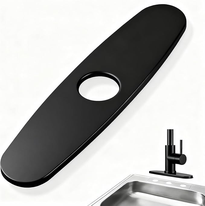10" Bathroom Faucet Deck Plate Matte Black - Faucet Sink Hole Cover Stainless Steel Escutcheon Plate, Round Deck Plate Cover 3 Hole for Kitchen Bathroom Sink Faucet Hole (10" Black)