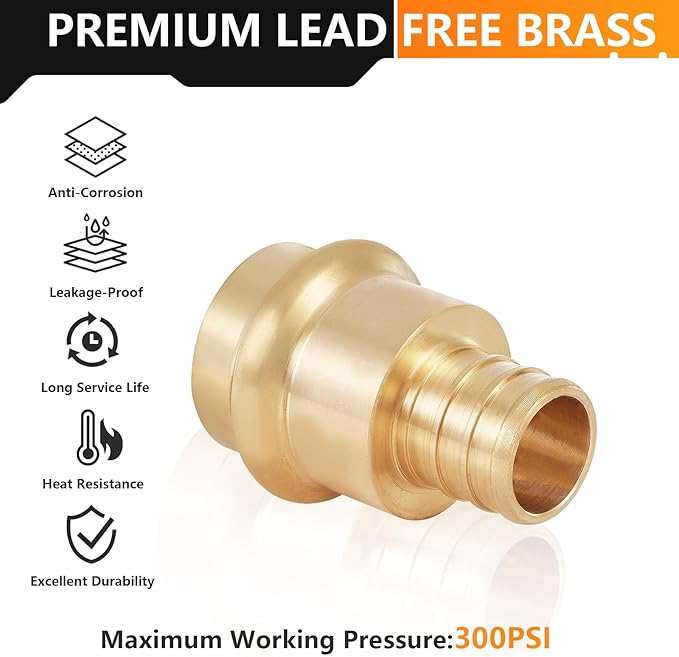 40-Pack HeSun Copper Press Fitting Adapter,3/4" PRESS X 3/4" PEX F1807 Crimp Coupling, LF Brass(PEX1807346-40)