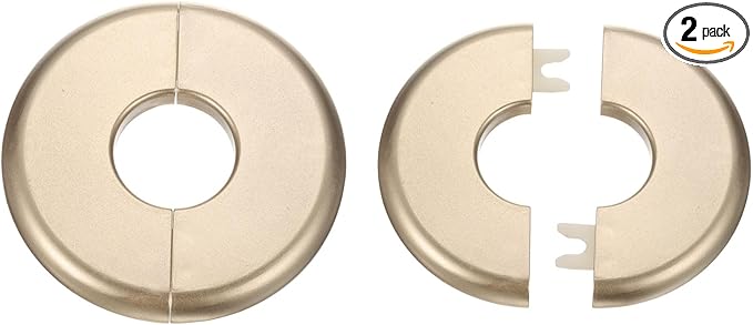 HARFINGTON 2pcs Wall Split Flange 26.5mm/1" Self-Adhesive Plumbing Cover Plates ABS Plastic Round Escutcheon Plate Buckle Design for Water Pipe Bathroom Kitchen Decoration, Gold Tone