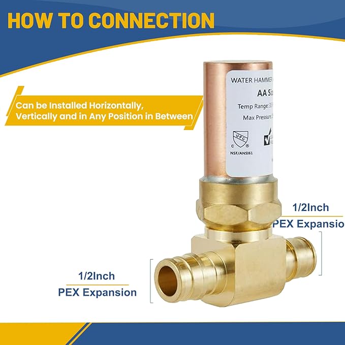Water Hammer Arrestor,1/2Inch Tee Copper Water Arrestor,Pex-A Expansion Connection(20PACK,Copper Arrestor)(HAMMER008-20Pack)