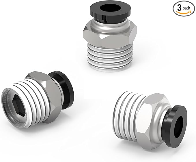 3Packs 1/2" OD Tube x 1/8" NPT Thread Straight Push to Connect Fittings,Pneumatic Male Quick Connect Air Line Hose Fittings Accessories