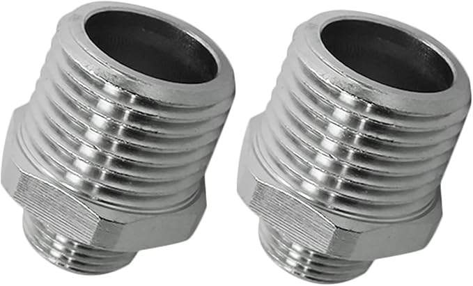 2x RV Faucet Adapter, Brass 1/2 male to 3/8 male Reducer Compression Fitting Universal Upgrade for Connecting Two Threaded Pipes