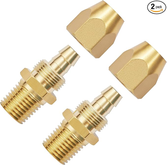 2pcs Premium Solid Brass Pneumatics Reusable PU Hose-End Repair Fitting, 1/4" Barb For 1/4-Inch ID Polyurethane Air Hose With 1/4" NPT
