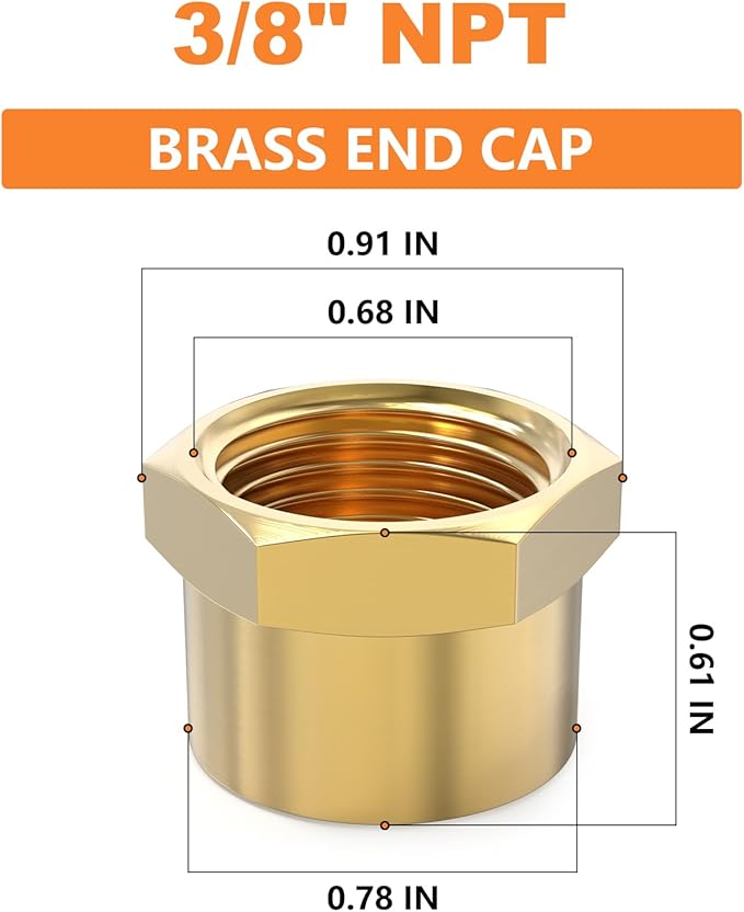 GASHER 3/8"NPT Brass Pipe Cap, NPT Female Thread Socket Pipe End Cap Plugs Fitting 15PCS