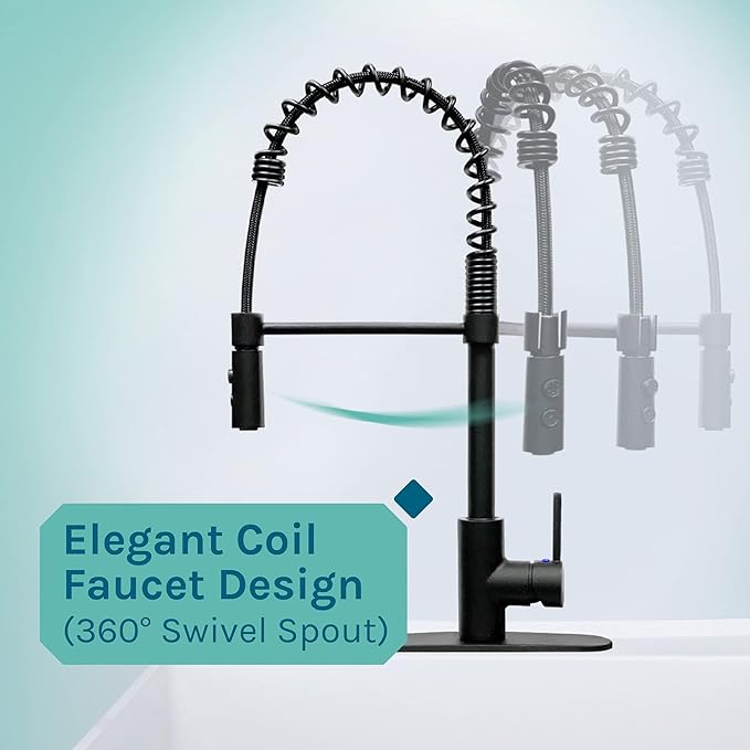 Utility Sink Extra-Deep Laundry Tub in White with High-Arc Coil Pull-Down Sprayer Faucet in Matte Black, Integrated Supply Lines, P-Trap Kit, Heavy Duty Floor Mounted Freestanding Wash Station