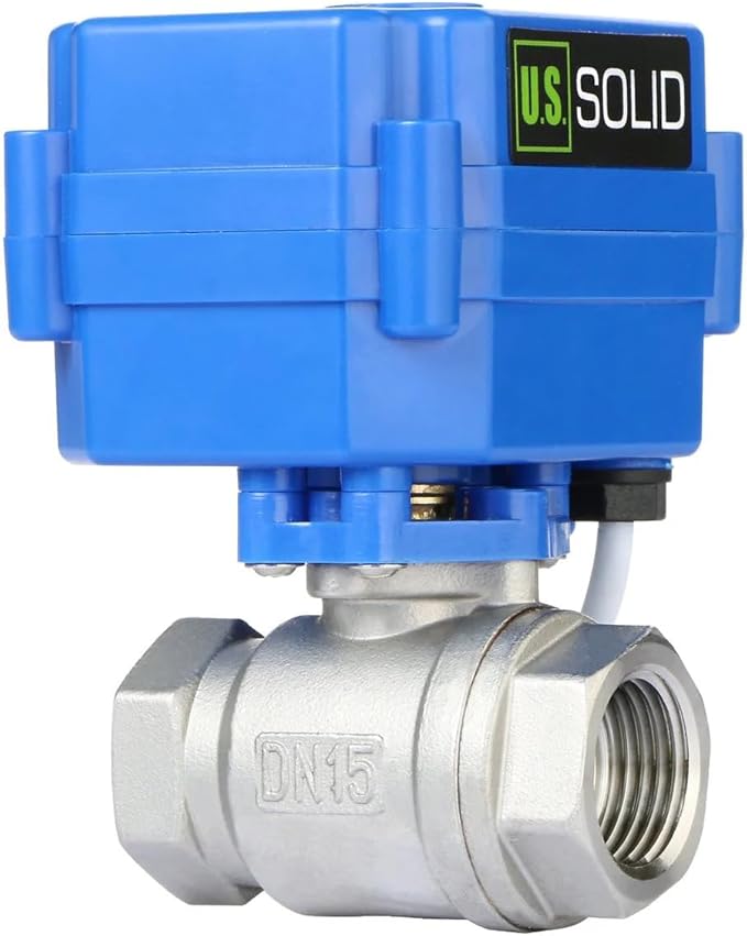 U.S. Solid Motorized Ball Valve- 1/2" Stainless Steel Ball Valve with Full Port, 9-24V AC/DC and 2 Wire Auto Return Setup