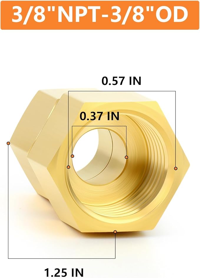 GASHER 5PCS Brass Compression Tube Pipe Fitting Connector, 3/8" Tube OD x 3/8" NPT Female Connector