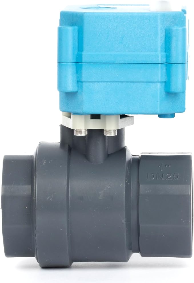 U.S. Solid 1” PVC Motorized Ball Valve - Plastic Electrical Ball Valve, 2 Wire Auto Return, AC 110~230V, Normally Closed