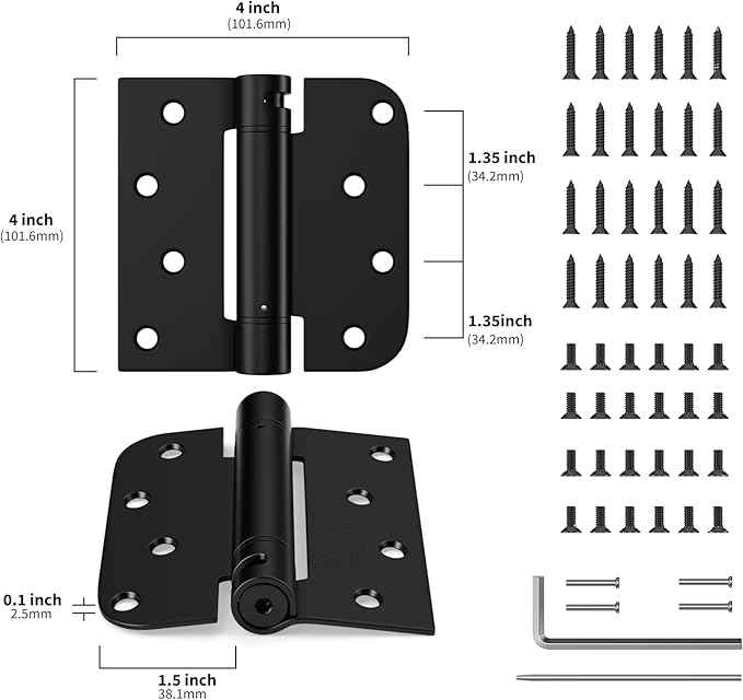 goldenwarm 3pack Black Door Hinges 4 Inch Self Closing Spring Door Hinge with Square & 5/8" Radius Corners - Adjustable Door Closing, Residential & Heavy-Duty Hardware