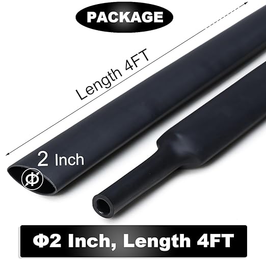 4 FT Diameter 2 Inch 3:1 Heat Shrink Tubing Dual Wall Adhesive Lined Marine Grade Electrical Cable Heat-Shrink Industrial Insulation Wrap Tube Black