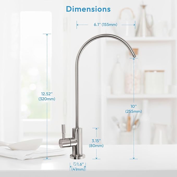 Besdor Drinking Water Faucet, Filtered Water RO Reverse Osmosis Faucet for Kitchen Sink, Non-Air Gap Lead-Free, 304 Stainless Steel, Brushed Nickel, WF2