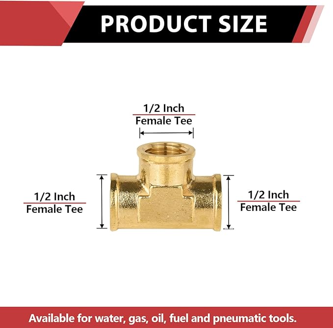 (Pack of 5) EFIELD 1/2" x 1/2" NPT Female Tee, Brass Pipe Fittings,(NPT103)