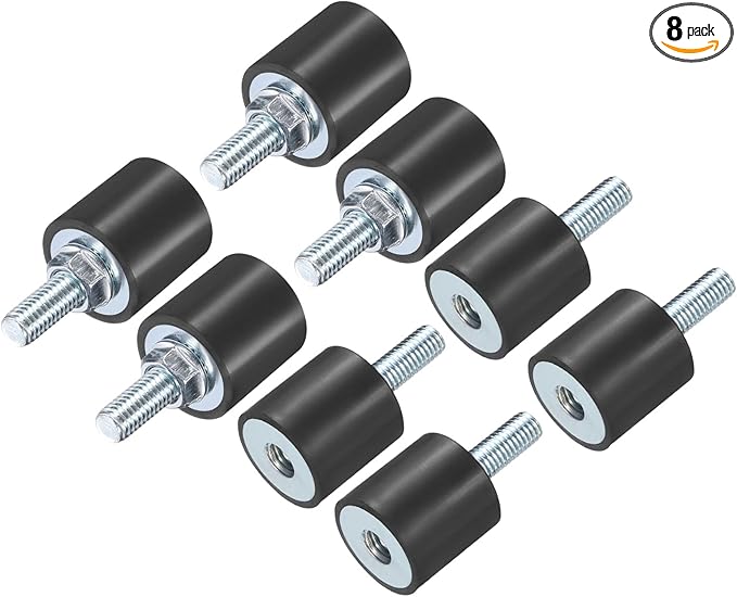 uxcell 8pcs M8x23mm Rubber Isolator Mounts with Studs 25x25mm Male Female Vibration Shock Absorber Zinc Plated Cylindrical Thread Mounts Anti Vibration Isolators with 8pcs M8 Lock Nuts
