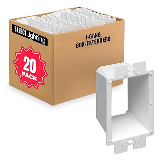 Select 20 Pack Electrical Outlet Box Extender with Included Screws, Plastic Electrical Outlet Extender, Heavy Duty Receptacle Extender, 1-Gang