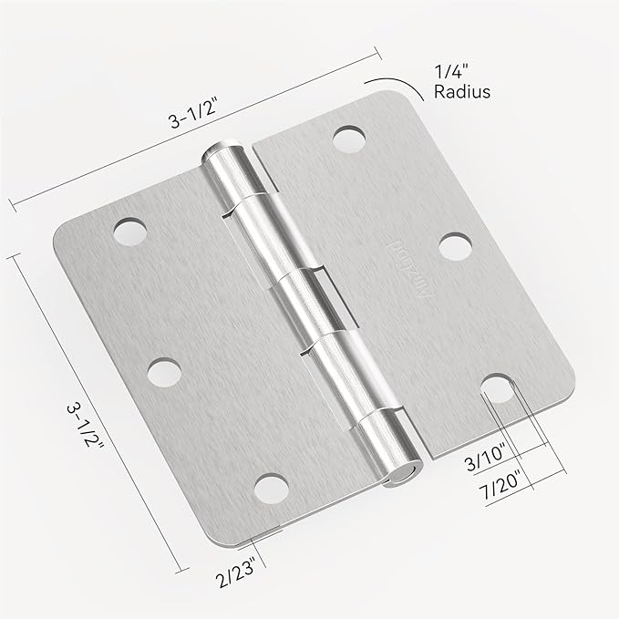 Door Hinges Brushed Nickel - 6 Pack 3.5 Inch Rounded Interior Satin Nickel with 1/4" Radius Corners - 3 1/2 Inches Silver Residential Standard Door Hardware
