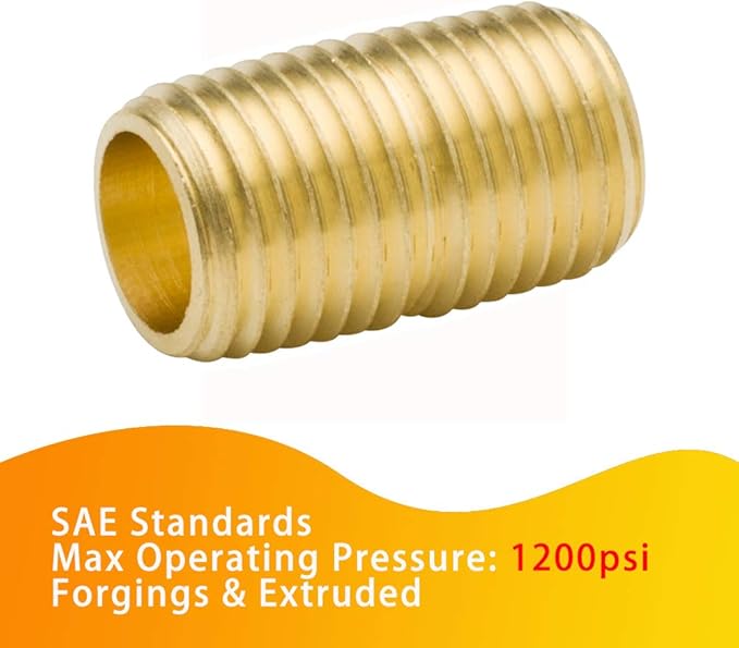 Legines Brass Pipe Fitting Close Nipple, 1/4" NPT Male x 1/4" NPT Male, 7/8" Length 1200psi (pack of 2)