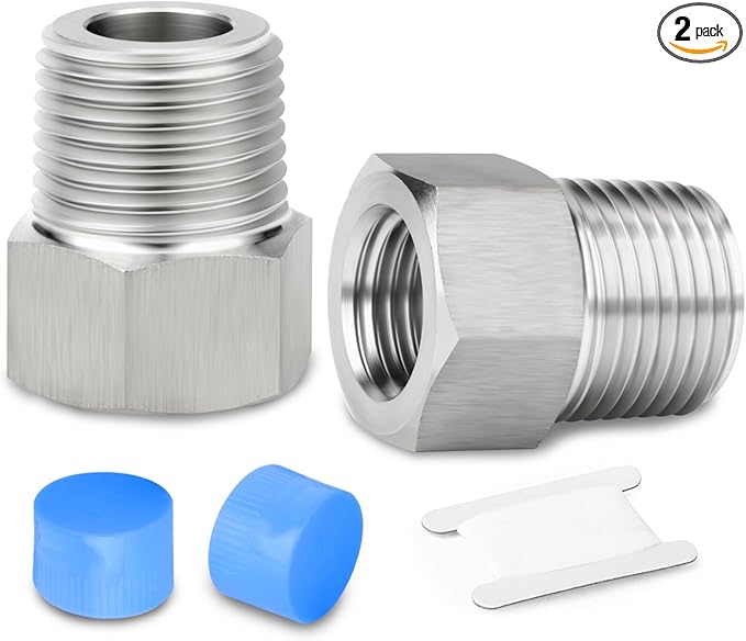 2PCS 304 Stainless Steel Reducer Hex Bushing, 3/8" NPT Male x 1/4" NPT Female, Reducing Pipe Adapter Fitting, for Air/Fuel/Water/Gas/Oil