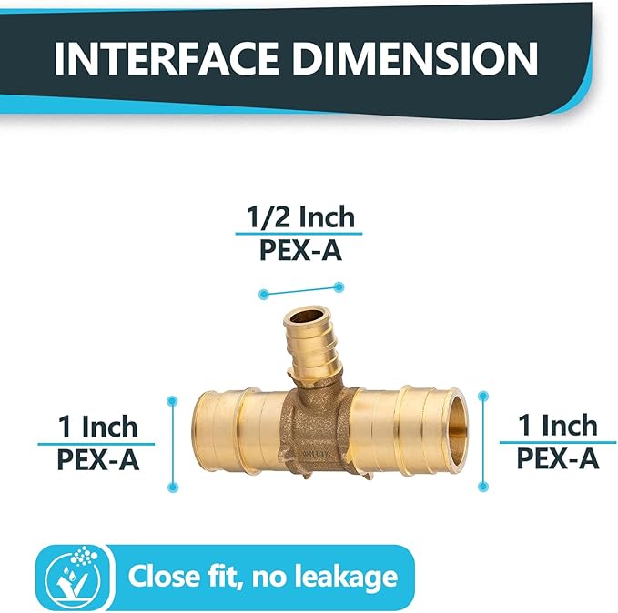 (10-Pack) Seelink PEX-A Expansion Fittings, 1" x 1" x 1/2" PEX-A Tee, Brass Expansion Pipe Fittings, for PEX Tubing Pipe Hose Fittings, ASTM F1960