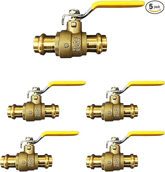 Propress Brass Ball Valve - Press Shut Off Ball Valve with EPDM O-ring Fit Both End - Premium Water Stop Shut Off Tool with Connections (Pack of 5, 1')